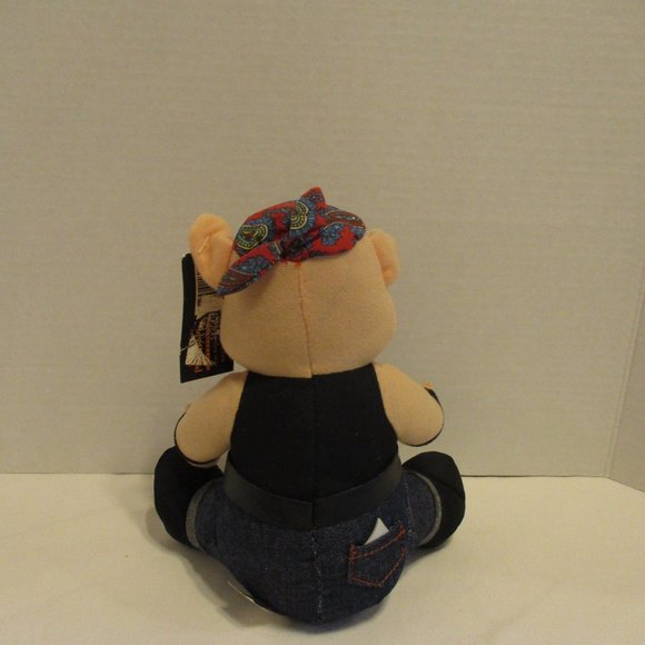 Harley Davidson Vintage 1993 NWT Medium Black Red White Peach Plush Hog - Picture 3 of 10